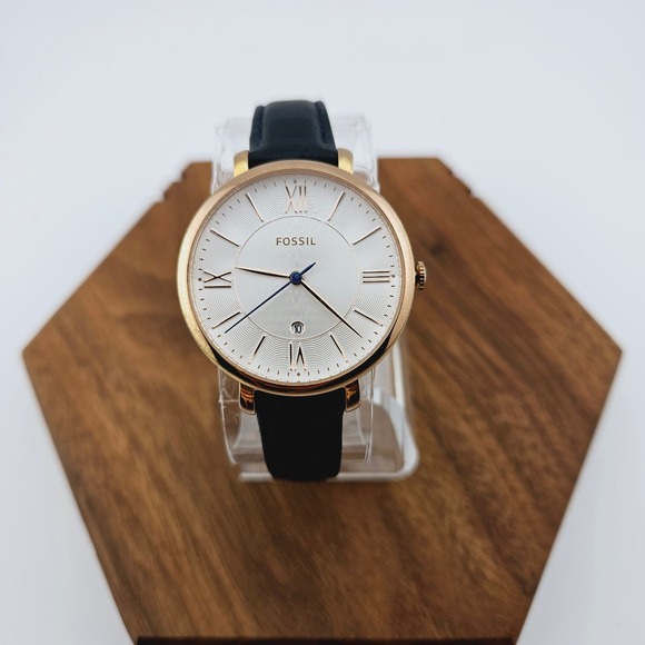 Fossil Accessories - Fossil Jacqueline Dial Watch With Gold Border Navy Leather Band Classic Academia